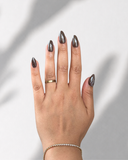 Mocha Chrome Almond press-on nails with deep mocha brown shade and luminous chrome finish by NEWRUSH