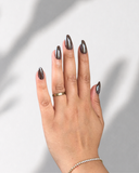 Mocha Chrome Almond press-on nails with deep mocha brown shade and luminous chrome finish by NEWRUSH