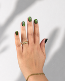 Jade Green XS Squoval luxury press-on nails with magnetic jade green cat eye effect by NEWRUSH