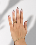 Espresso French Chrome Almond luxury press-on nails with rich espresso brown chrome French tips by NEWRUSH