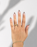 Espresso French Chrome Almond luxury press-on nails with rich espresso brown chrome French tips by NEWRUSH