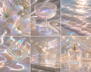 Aurora Pearl Almond press-on nails with radiant pearl finish and holographic shimmer by NEWRUSH
