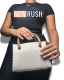 Espresso French Chrome Almond luxury press-on nails with rich espresso brown chrome French tips by NEWRUSH