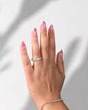 Pink Martini Almond luxury press-on nails with soft pink ombre and champagne shimmer by NEWRUSH