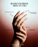Red French Chrome Almond luxury press-on nails with cherry red chrome French tips by NEWRUSH